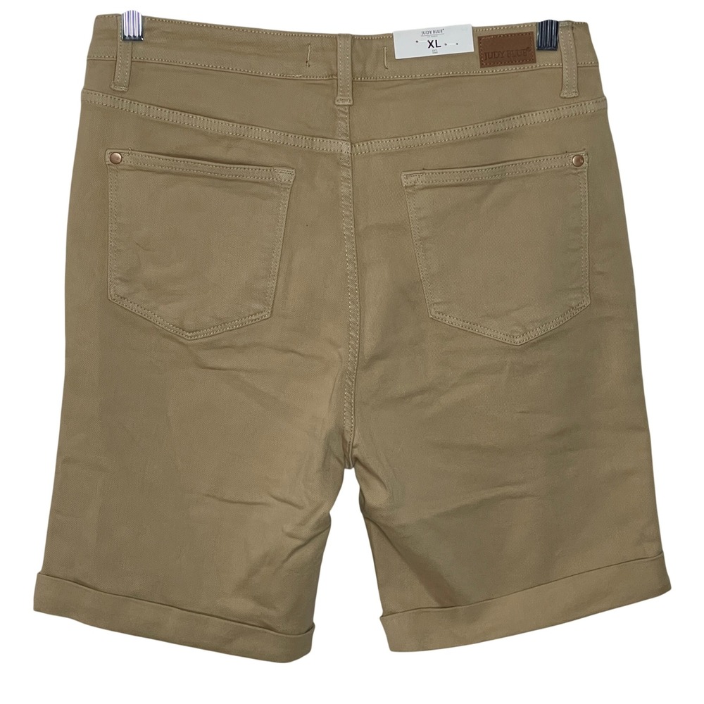 Judy Blue Khaki Tan‎ Garment Dyed Mid Rise Cuffed Denim Shorts XL New - Picture 2 of 7